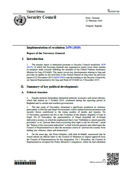 Report of the Secretary-General S/2020/140 | RSG