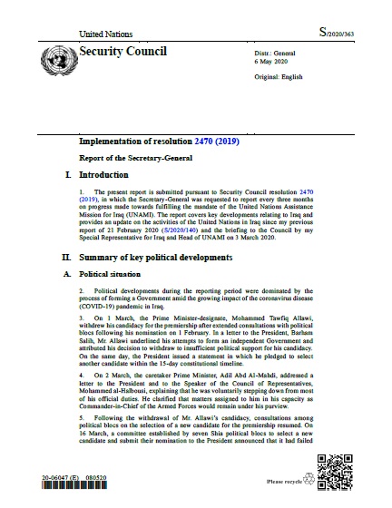 Report of the Secretary-General S/2020/363 | RSG