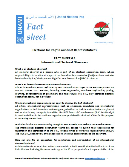 International Electoral Observers | FACT SHEET # 8 | Iraq Elections 2021