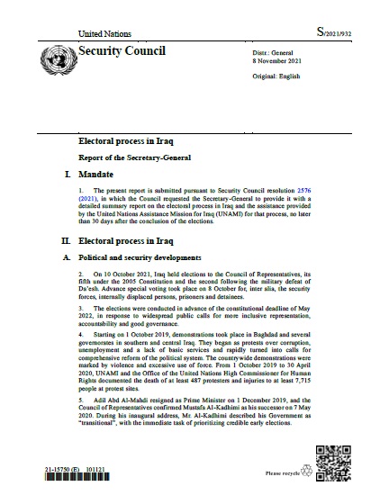 Report of the Secretary-General S/2021/932 | RSG