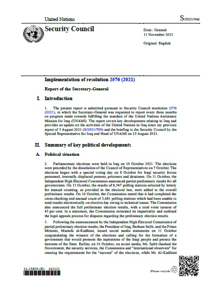 Report of the Secretary-General S/2021/946 | RSG