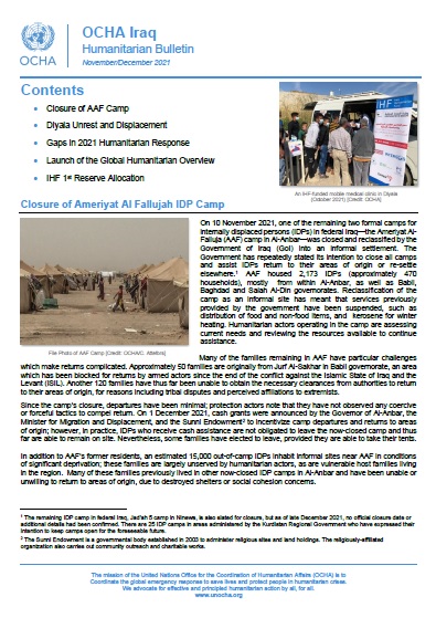 Iraq: Humanitarian Bulletin, November-December 2021