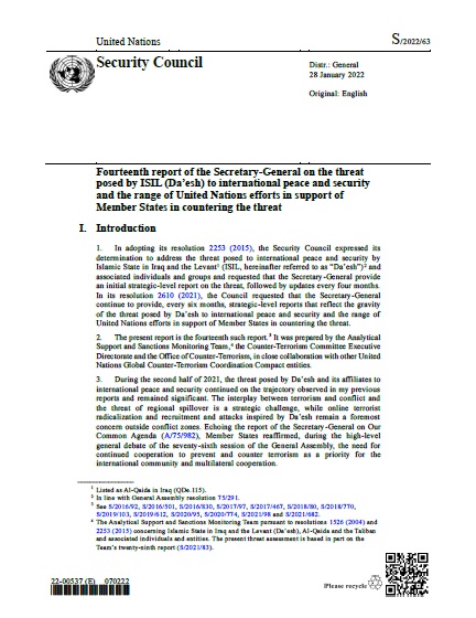 Report of the Secretary-General S/2022/63 | RSG