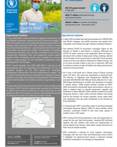 WFP Iraq Country Brief, May 2021