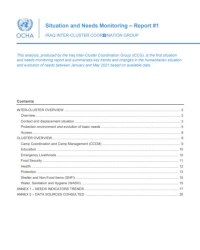 Iraq Inter-Cluster Coordination Group: Situation and needs monitoring – Report #1 | UN OCHA